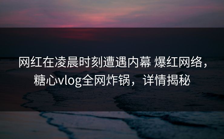 网红在凌晨时刻遭遇内幕 爆红网络，糖心vlog全网炸锅，详情揭秘