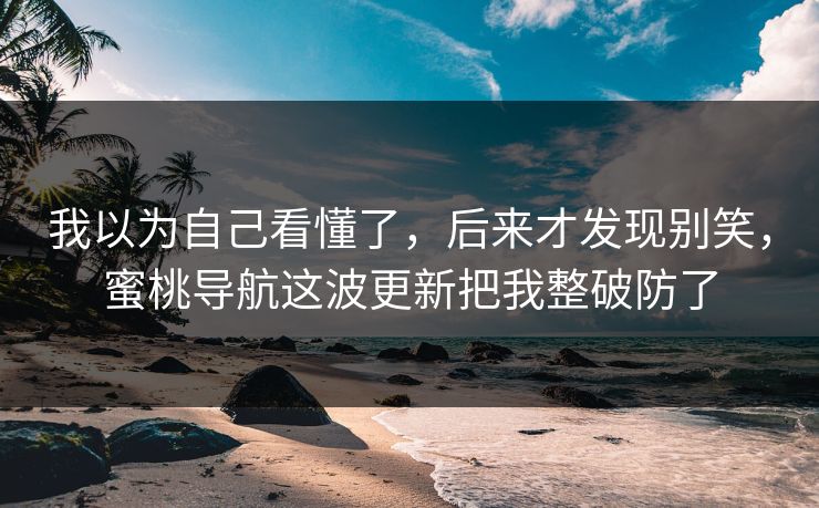 我以为自己看懂了，后来才发现别笑，蜜桃导航这波更新把我整破防了